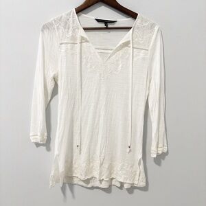 White House Black Market Embroidered Tunic Blouse Womens Size Small Boho Casual